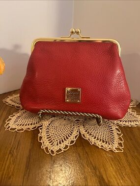 Dooney & Bourke Red Leather Kiss-Lock Coin Purse with Gold Hardware